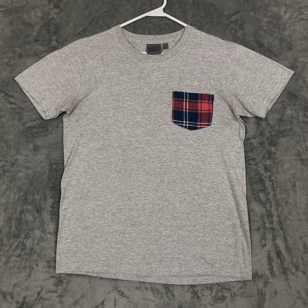 Naked & Famous Denim Plaid Pocket Tee Gray T-Shirt Short Sleeve Men’s Medium